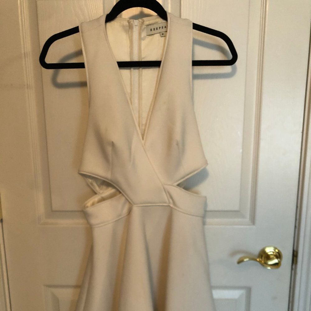 White Flare Short Dress with Cut Outs